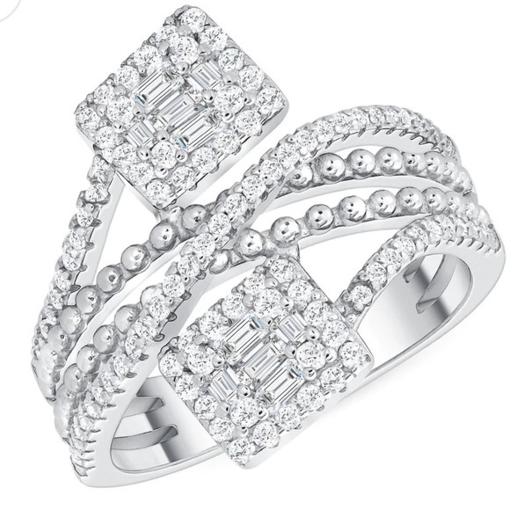 Sterling Silver Double Stone Engagement Ring sizes 6 7 8 9 10 11